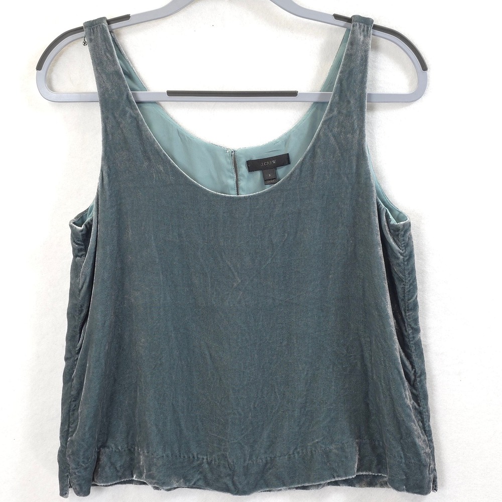J.Crew Tank Top Velvet Dusty Blue Women Size S Holiday Luxe Romantic Chic